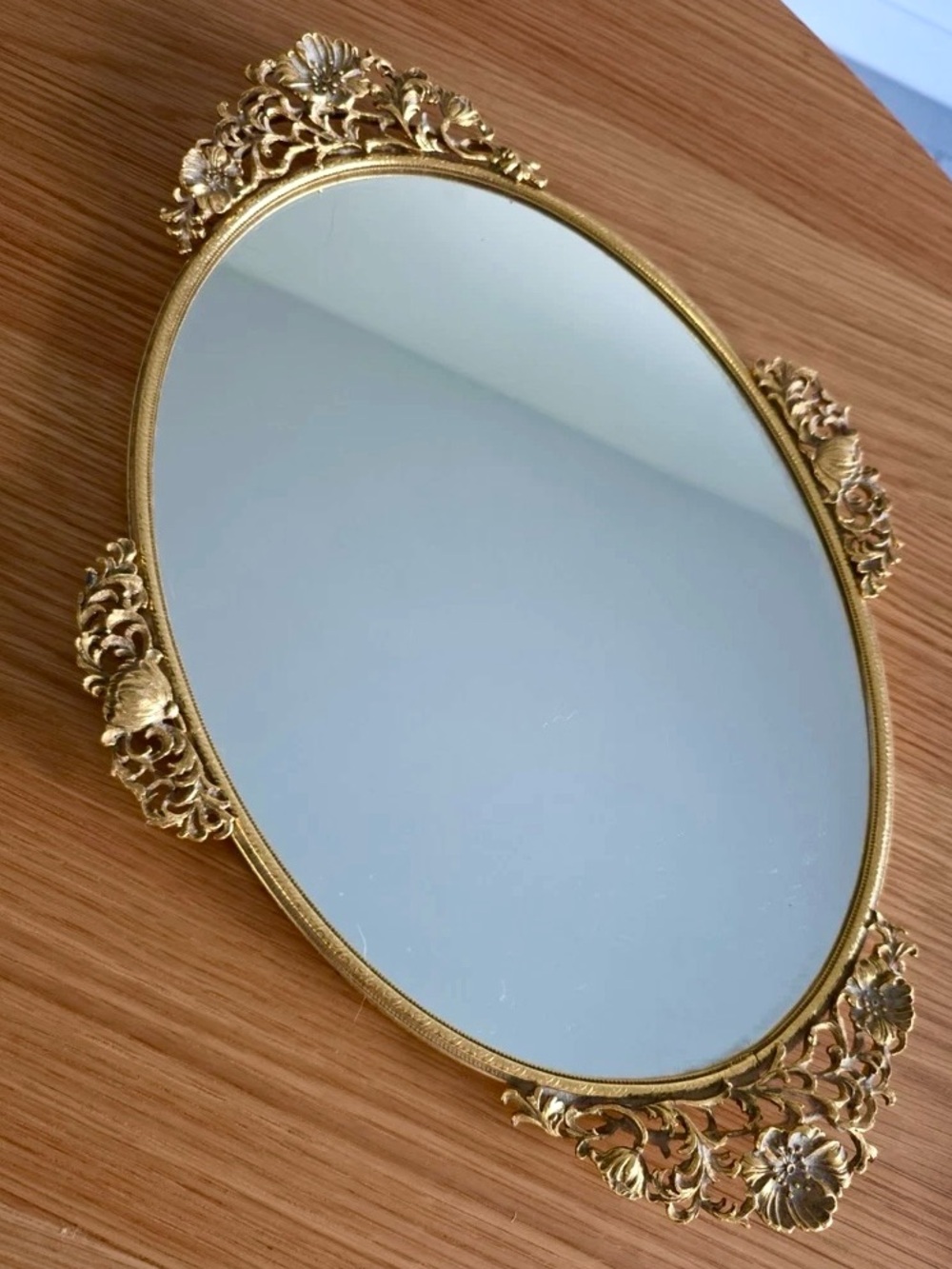 Vintage gold filigree mirrored vanity tray